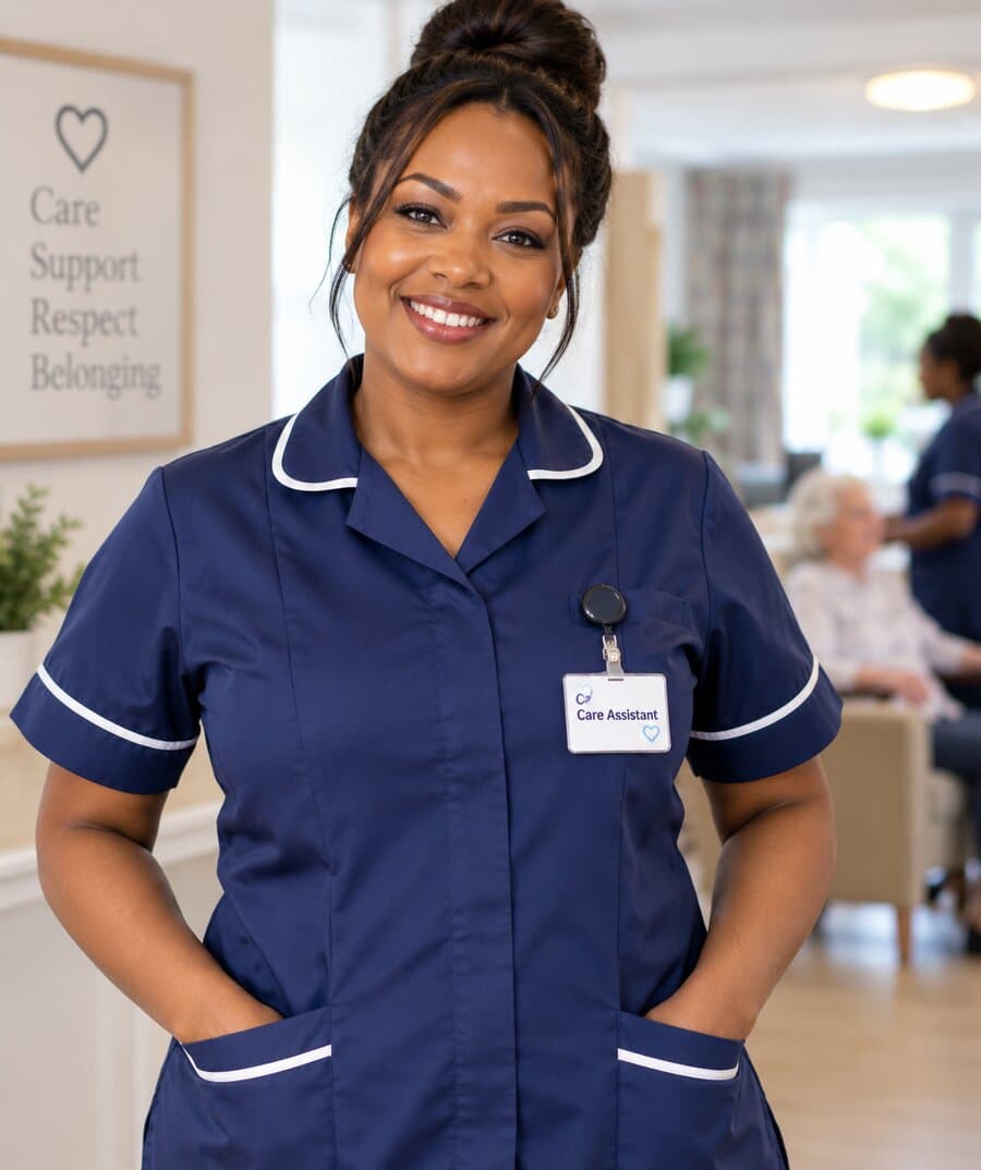 A smiling care assistant